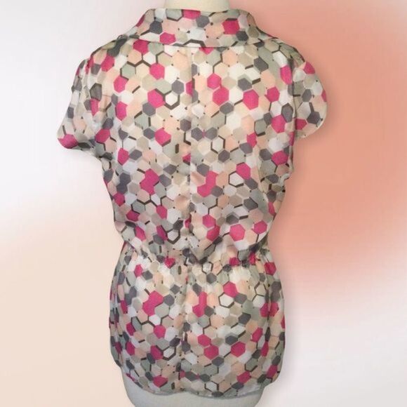 Banana Republic Semi Sheer Geo Print Pullover Top Med - Picture 5 of 10